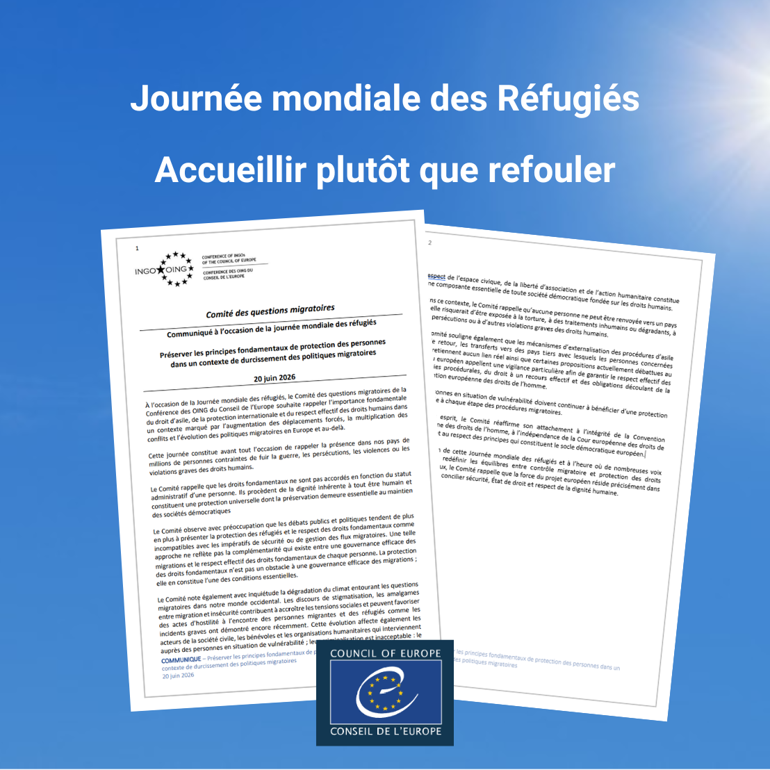 Journée mondiale des Réfugiés : Accueillir plutôt que refouler